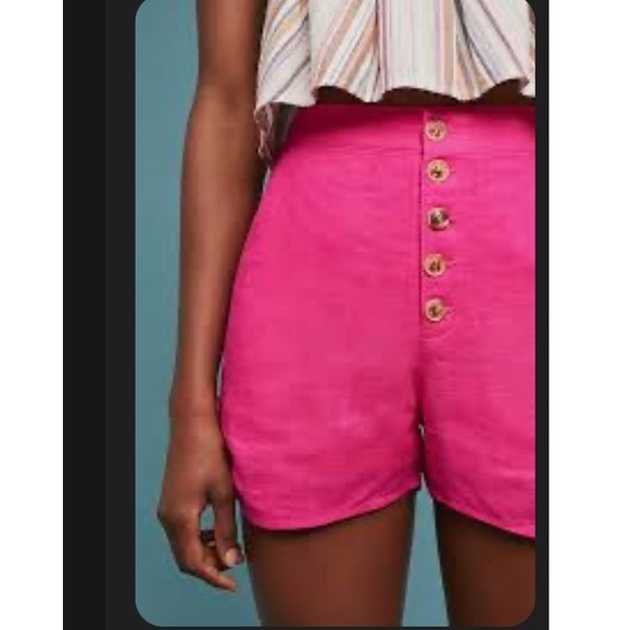 Moon River Anthropologie Hot Pink High Waisted Button Front Shorts - Picture 1 of 9